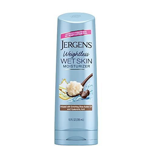 Jergens Wet Skin Body Moisturizer mit Sheabutteröl, reine Sheabutter, Duschbodlotion, Feuchtigkeitscreme für trockene Haut, schnell einziehend, nicht klebrig, dermatologisch getestet, 295 ml