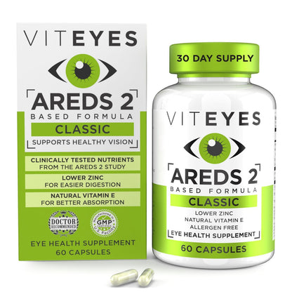 Viteyes AREDS 2 Augenvitamine – Klassische Makula-Unterstützung, Allergenfreie Kapseln mit natürlichem Vitamin E, Vitamin C, Zink, Kupfer, Lutein & Zeaxanthin – 60 Kapseln