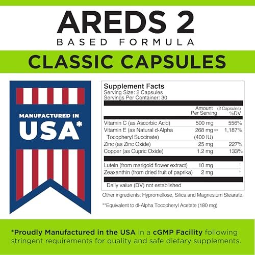 Viteyes AREDS 2 Augenvitamine – Klassische Makula-Unterstützung, Allergenfreie Kapseln mit natürlichem Vitamin E, Vitamin C, Zink, Kupfer, Lutein & Zeaxanthin – 60 Kapseln