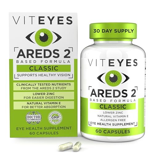 Viteyes AREDS 2 Augenvitamine – Klassische Makula-Unterstützung, Allergenfreie Kapseln mit natürlichem Vitamin E, Vitamin C, Zink, Kupfer, Lutein & Zeaxanthin – 60 Kapseln