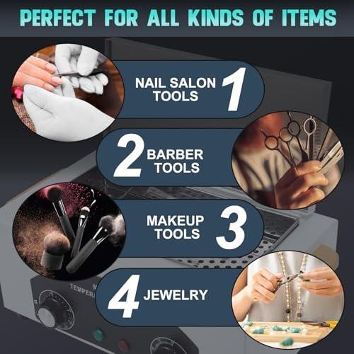 Hochtemperatur-Reinigungsbox für Metallwerkzeuge, 110V 300W 1,5L mit Timer, Maniküre-Pediküre-SPA-Salon-Friseurbedarf für Schönheits-, Haar-, Nagel-Metallwerkzeuge mit Griff