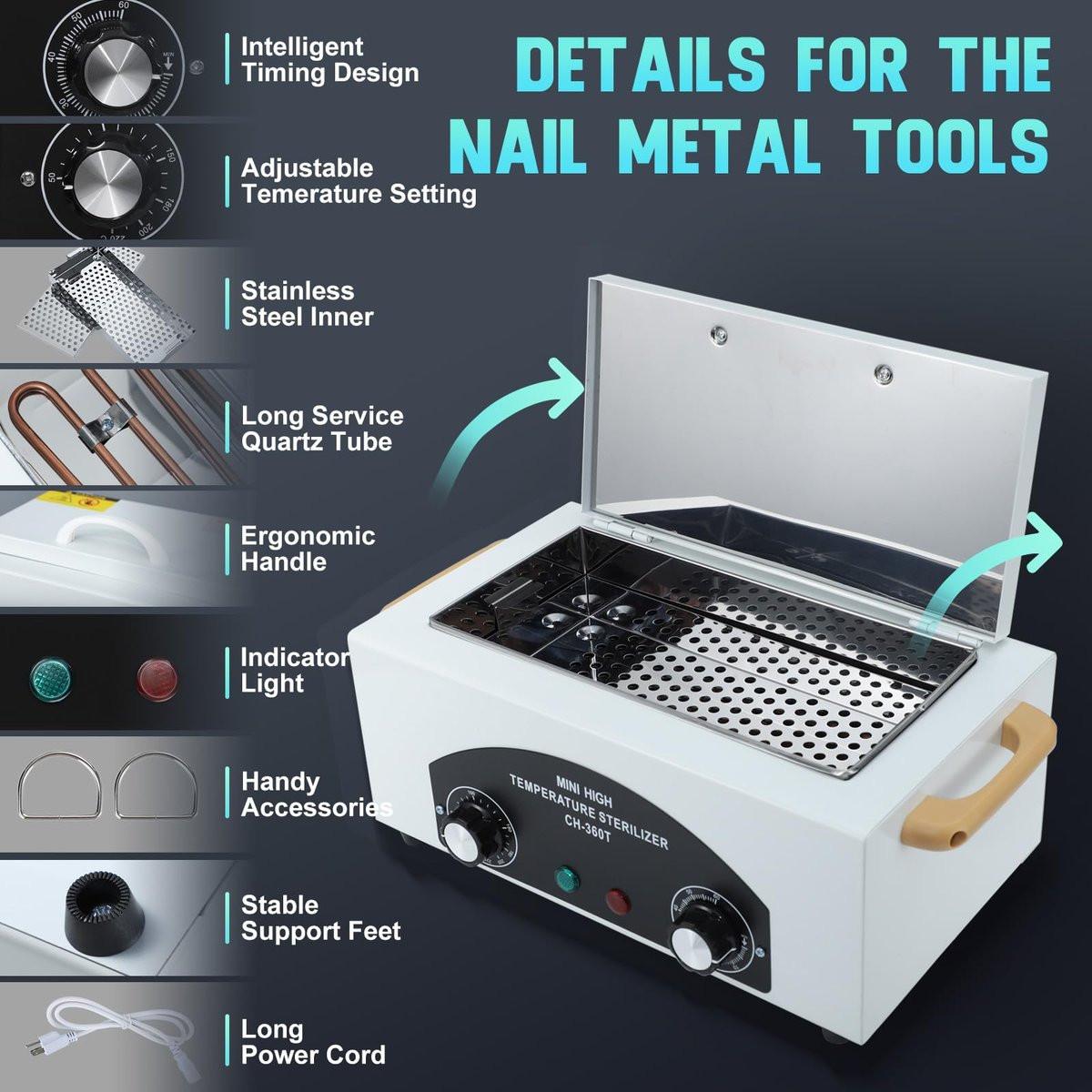Hochtemperatur-Reinigungsbox für Metallwerkzeuge, 110V 300W 1,5L mit Timer, Maniküre-Pediküre-SPA-Salon-Friseurbedarf für Schönheits-, Haar-, Nagel-Metallwerkzeuge mit Griff