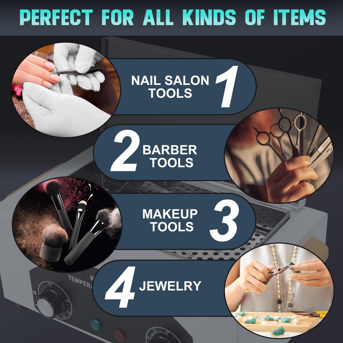 Hochtemperatur-Reinigungsbox für Metallwerkzeuge, 110V 300W 1,5L mit Timer, Maniküre-Pediküre-SPA-Salon-Friseurbedarf für Schönheits-, Haar-, Nagel-Metallwerkzeuge mit Griff