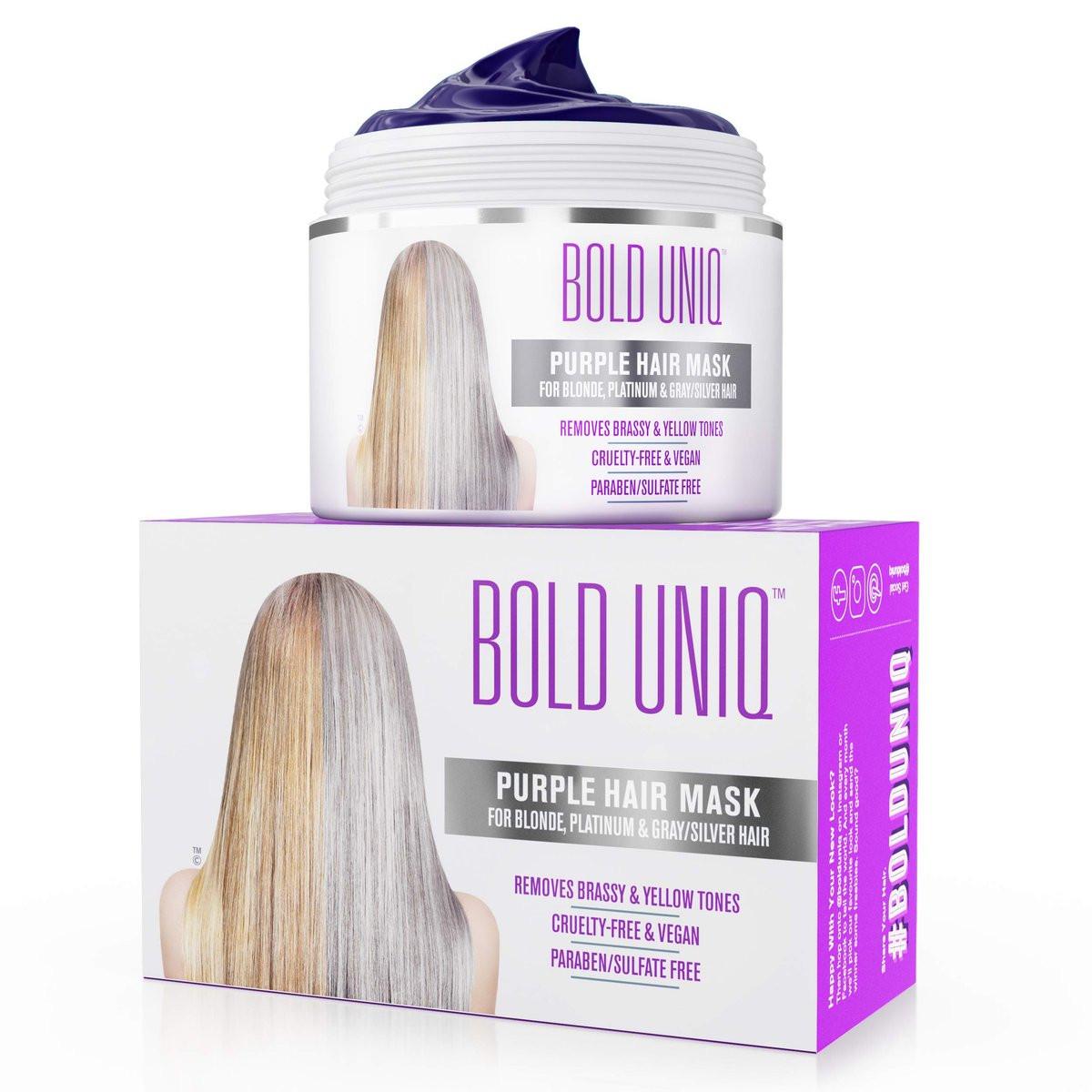 Bold Uniq Violette Haarmaske - Tönung für Blond, Platin, Gebleicht, Silber, Grau, Aschblond & Messingfarbenes Haar - Entfernt Gelbstich & Pflegt Trockenes, Geschädigtes Haar - Tierversuchsfrei & Vegan - 200 ml