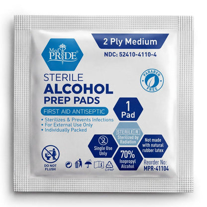 MED PRIDE Sterile Alkoholtupfer, antiseptisch, einzeln verpackt, medizinische Qualität, latexfrei, 2-lagig, 100 Stück