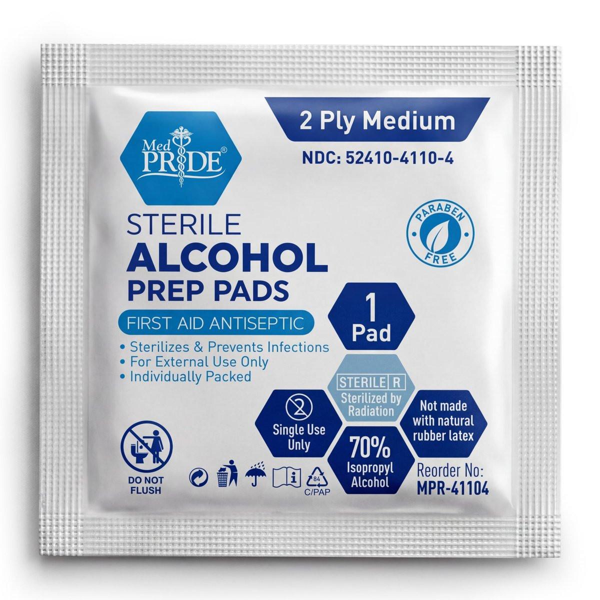 MED PRIDE Sterile Alkoholtupfer, 70% Isopropyl, einzeln verpackt, medizinische Qualität, 2-lagig, 200 Stück (Packung mit 1) Weiß