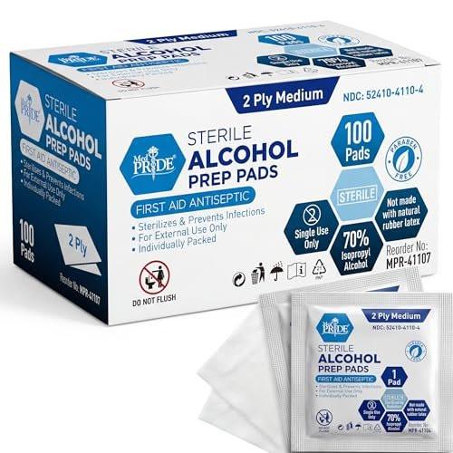 MED PRIDE Sterile Alkoholtupfer, antiseptisch, einzeln verpackt, medizinische Qualität, latexfrei, 2-lagig, 100 Stück