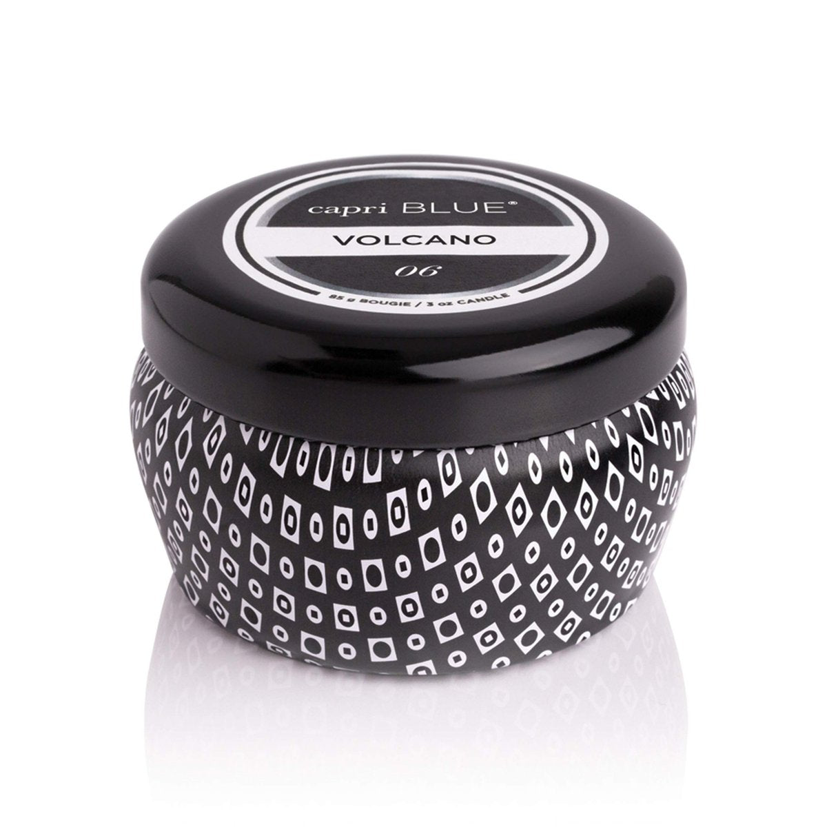 Capri Blue Volcano Duftkerze im Mini-Tin-Glas – Tropische Früchte & Zitrusaroma – Sojawachsmischung – 85 g – Schwarz