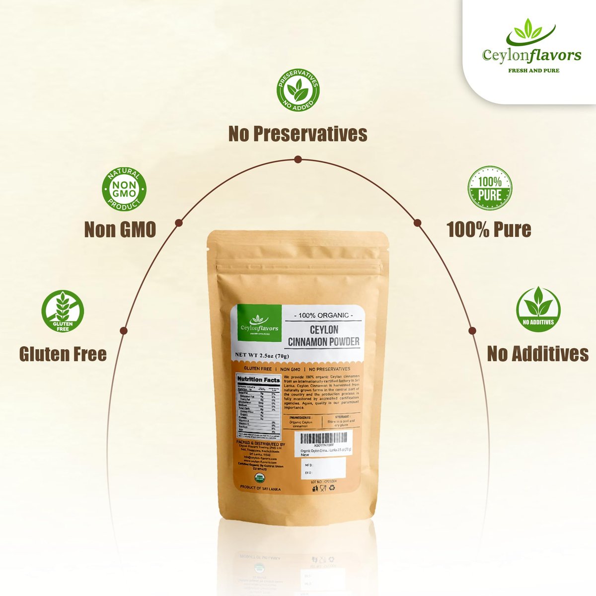 CEYLON FLAVORS Fresh and Pure Bio Ceylon Zimt Pulver Premium Qualität 70g