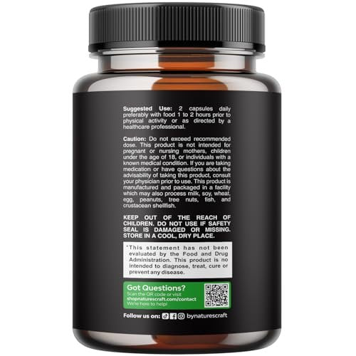 Natures Craft Bockshornklee für Männer – Extra starkes männliches Nahrungsergänzungsmittel mit schwarzer Maca-Wurzel, Tongkat Ali, Sägepalme und Panax-Ginseng-Extrakt für Ausdauer und Energie – 90 Kapseln