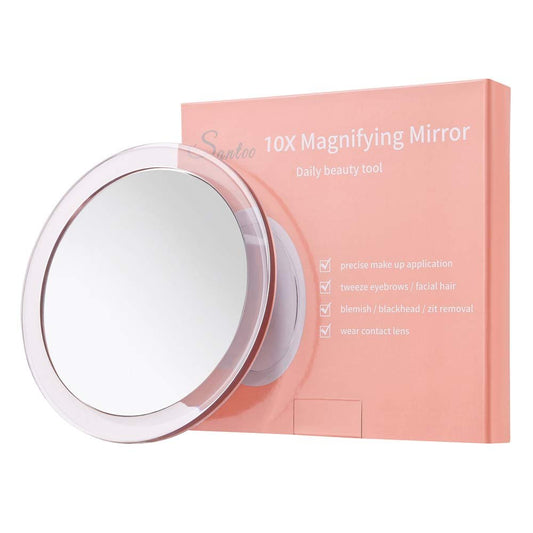 SANTOO 10-fach Vergrößerungsspiegel mit 3 Saugnäpfen – Präzisions-Make-up-Spiegel für Augenbrauen, Zupfen und Mitesserentfernung – 6 Zoll rund, weiß
