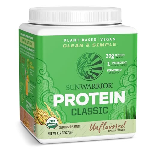Sunwarrior Bio-Reisproteinpulver mit BCAA & Aminosäuren – Pflanzliches, glutenfreies, kohlenhydratarmes Proteinpulver, natürlicher Geschmack, 375 g