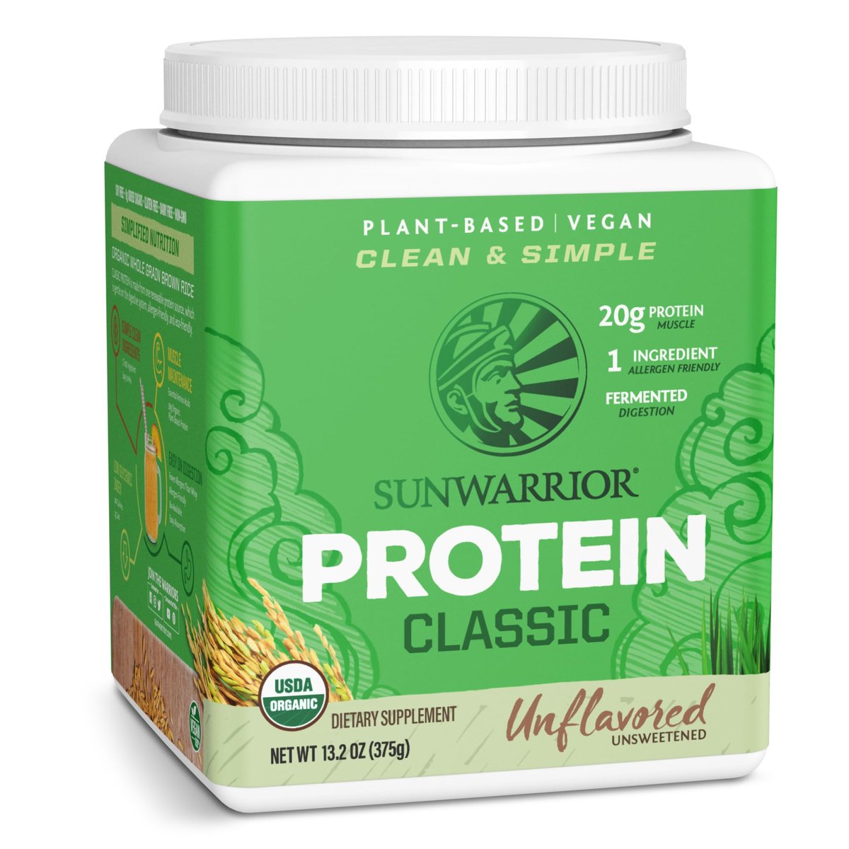 Sunwarrior Bio-Reisproteinpulver mit BCAA & Aminosäuren – Pflanzliches, glutenfreies, kohlenhydratarmes Proteinpulver, natürlicher Geschmack, 375 g
