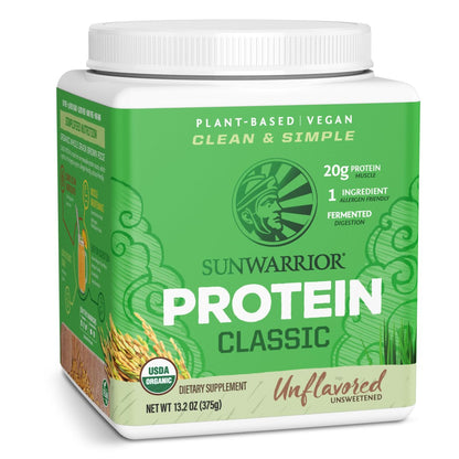 Sunwarrior Bio-Reisproteinpulver mit BCAA & Aminosäuren – Pflanzliches, glutenfreies, kohlenhydratarmes Proteinpulver, natürlicher Geschmack, 375 g