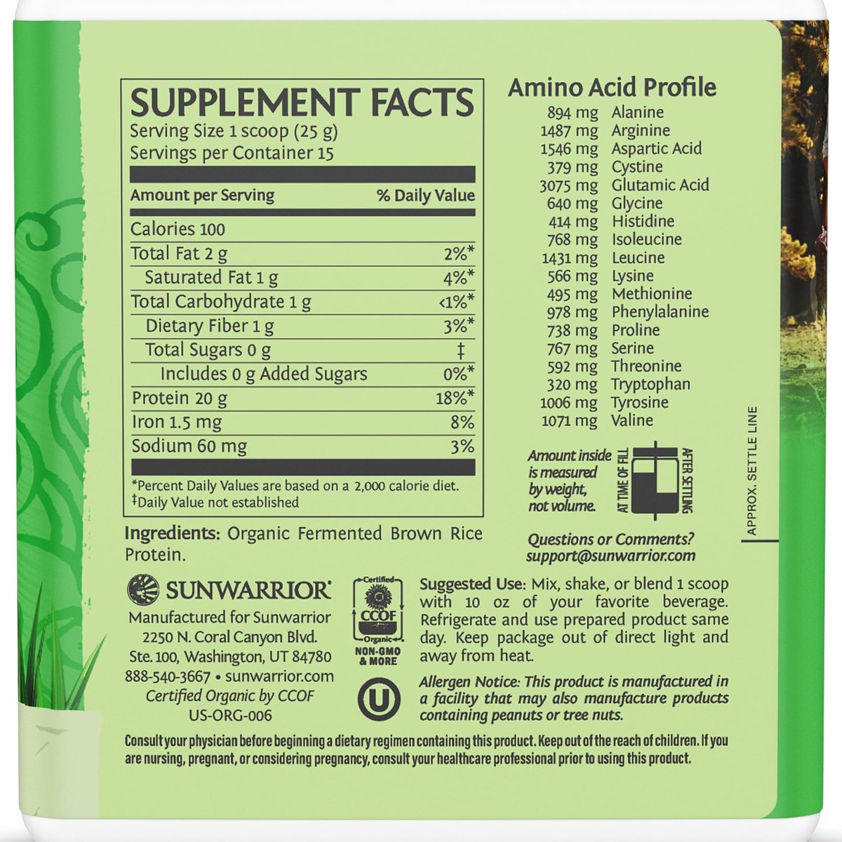 Sunwarrior Bio-Reisproteinpulver mit BCAA & Aminosäuren – Pflanzliches, glutenfreies, kohlenhydratarmes Proteinpulver, natürlicher Geschmack, 375 g