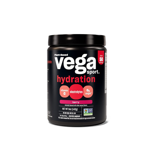 Vega Sport Hydration Electrolyte Pulver, Beere – Erholungsgetränk nach dem Training für Frauen und Männer, mit Vitamin C, vegan, keto, zuckerfrei, laktosefrei, glutenfrei, nicht genetisch verändert, 142 g