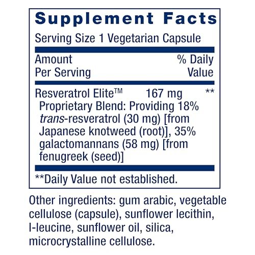 Life Extension Resveratrol Elite – Trans-Resveratrol für gesundes Altern, Herz-Kreislauf- und Gehirngesundheit, 30 Kapseln