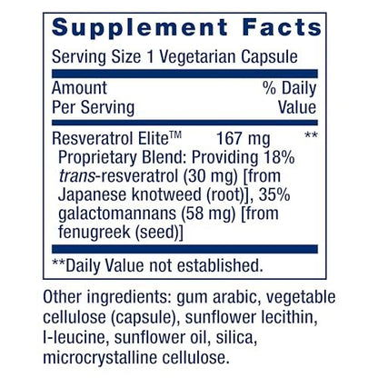 Life Extension Resveratrol Elite – Trans-Resveratrol für gesundes Altern, Herz-Kreislauf- und Gehirngesundheit, 30 Kapseln