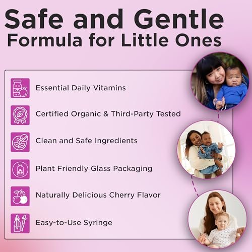 Wellements Bio Baby Multivitamin-Tropfen (1 Fl Oz) – Kirschgeschmack, flüssige Multivitamine für Säuglinge & Kleinkinder (ab 2 Monaten) – Für Immunsystem, gesundes Wachstum & Knochenentwicklung