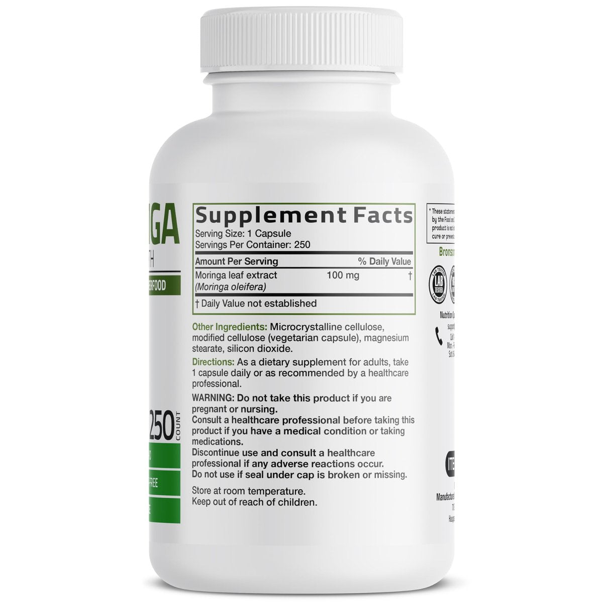 Bronson Moringa Extra Strength Kapseln – Moringa Oleifera Pulver, 250 Stück