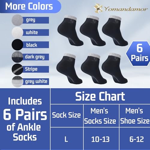 Yomandamor Herren Diabetiker Knöchelsocken mit nahtloser Zehe und nicht einschnürendem Bund, 6 Paar, Größe L (10-13)