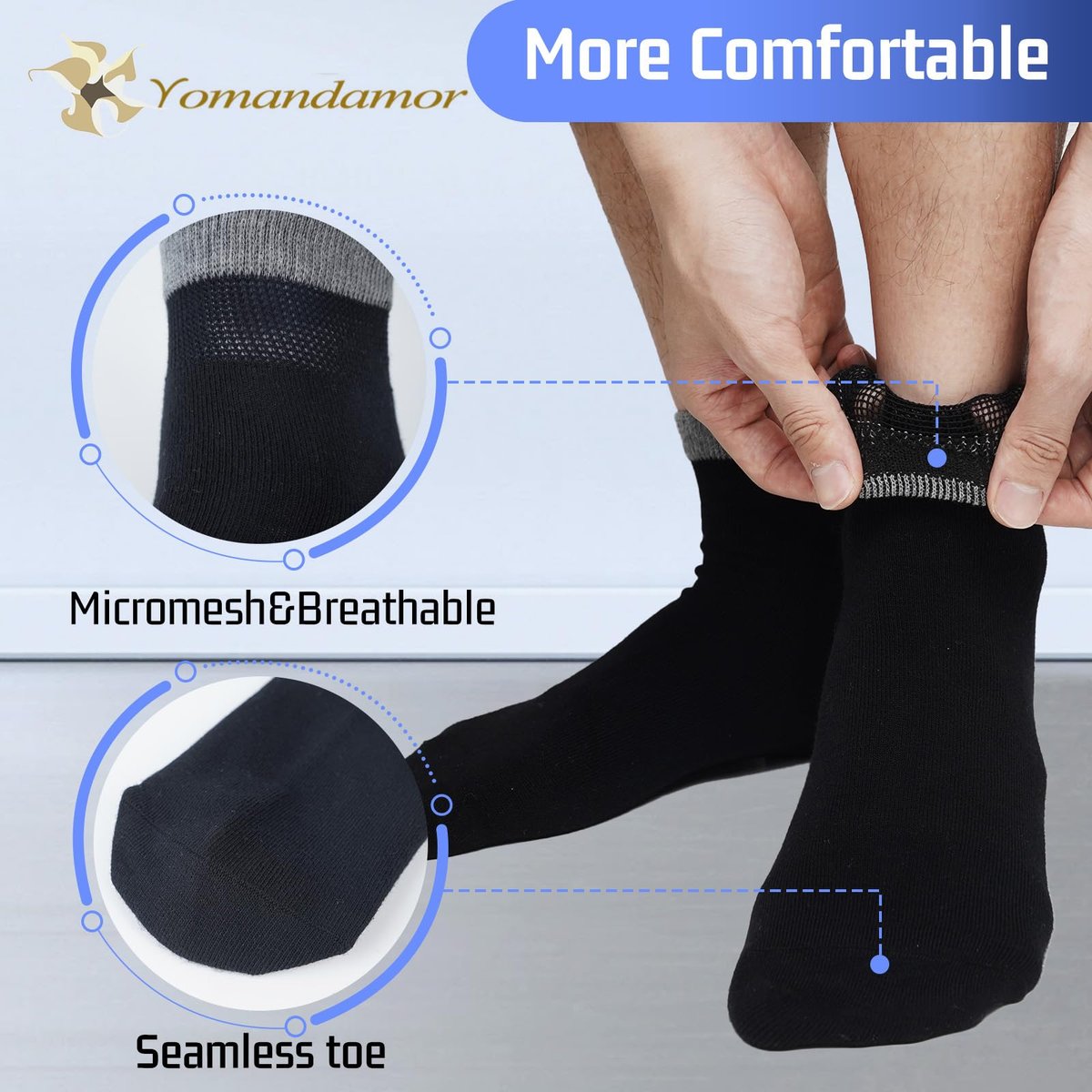 Yomandamor Herren Diabetiker Knöchelsocken mit nahtloser Zehe und nicht einschnürendem Bund, 6 Paar, Größe L (10-13)