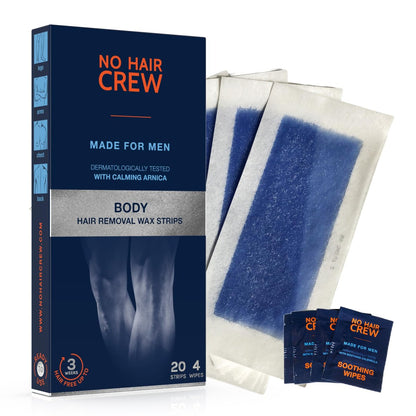NO HAIR CREW Body Wax Strips für Männer – 20 Streifen & 4 Reinigungstücher
