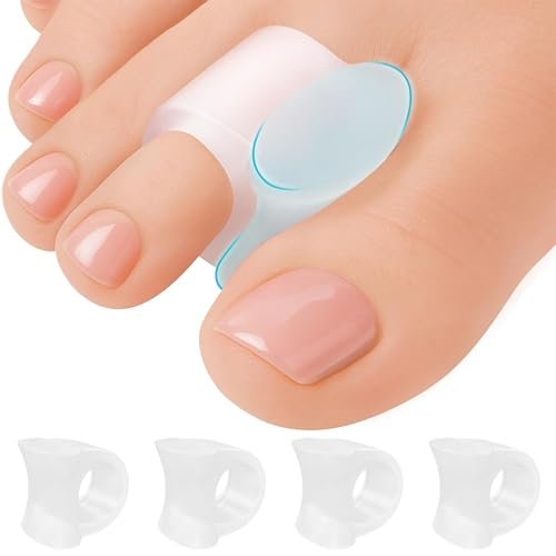 5 STARS UNITED Große Zehenspreizer für Männer & Frauen – 4 Gel-Separatoren für überlappende & gekrümmte Zehen, Ballenzehen, Ausrichtung – Diabetische Fußpflege, Silikon-Spreizer, Korrektor & Begradiger, Transparent
