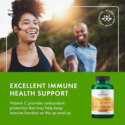 Swanson Super Stress B-Complex mit Vitamin C – Energie- und Immununterstützung für stressgeplagte Berufstätige (100 Kapseln)