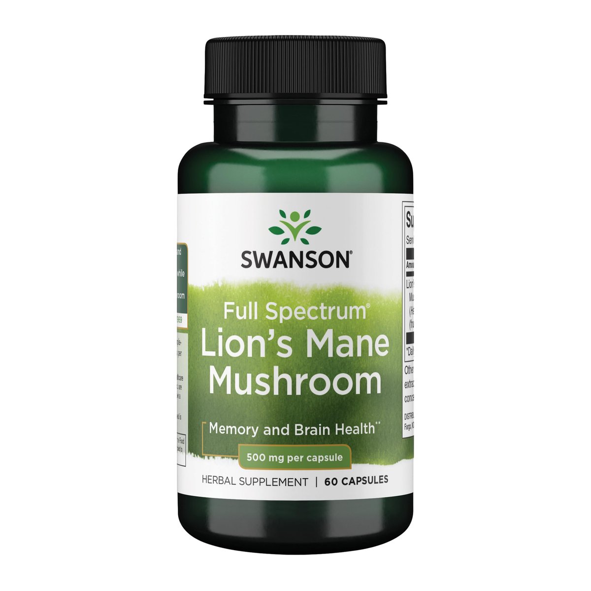 Swanson Löwenmähne Pilz – Gehirngesundheit für Profis: Mentale Konzentration, Gedächtnis und Klarheit – 500 mg (60 vegane Kapseln, 4 Flaschen)
