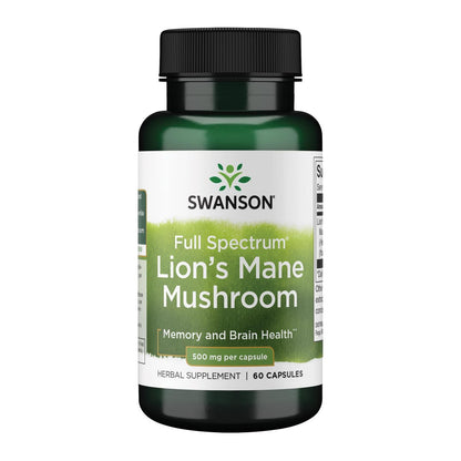 Swanson Löwenmähne Pilz – Gehirngesundheit für Profis: Mentale Konzentration, Gedächtnis und Klarheit – 500 mg (60 vegane Kapseln, 4 Flaschen)