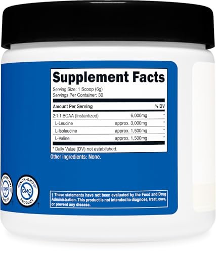 Nutricost BCAA Pulver (ungeschmackt, 30 Portionen) - Vegetarisch, Nicht-GVO, Glutenfrei, Optimales 2:1:1 Verhältnis