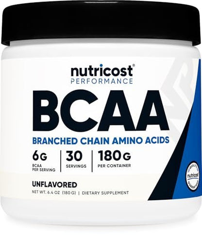 Nutricost BCAA Pulver (ungeschmackt, 30 Portionen) - Vegetarisch, Nicht-GVO, Glutenfrei, Optimales 2:1:1 Verhältnis