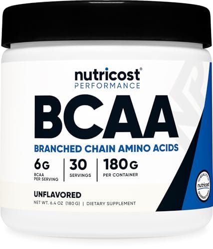 Nutricost BCAA Pulver (ungeschmackt, 30 Portionen) - Vegetarisch, Nicht-GVO, Glutenfrei, Optimales 2:1:1 Verhältnis
