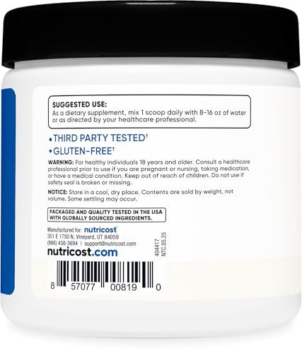 Nutricost BCAA Pulver (ungeschmackt, 30 Portionen) - Vegetarisch, Nicht-GVO, Glutenfrei, Optimales 2:1:1 Verhältnis
