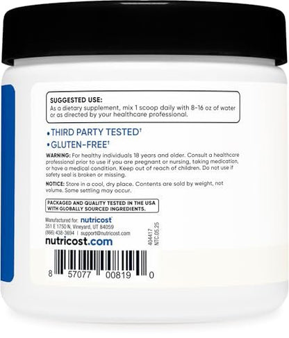 Nutricost BCAA Pulver (ungeschmackt, 30 Portionen) - Vegetarisch, Nicht-GVO, Glutenfrei, Optimales 2:1:1 Verhältnis