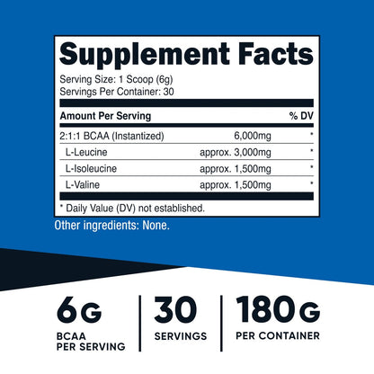 Nutricost BCAA Pulver (ungeschmackt, 30 Portionen) - Vegetarisch, Nicht-GVO, Glutenfrei, Optimales 2:1:1 Verhältnis