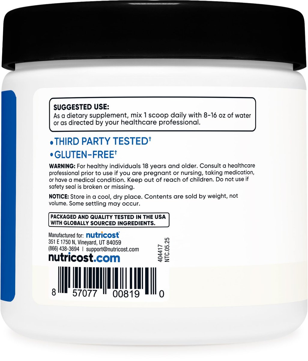Nutricost BCAA Pulver (ungeschmackt, 30 Portionen) - Vegetarisch, Nicht-GVO, Glutenfrei, Optimales 2:1:1 Verhältnis