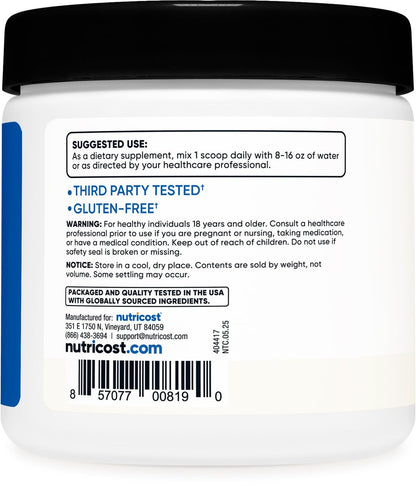 Nutricost BCAA Pulver (ungeschmackt, 30 Portionen) - Vegetarisch, Nicht-GVO, Glutenfrei, Optimales 2:1:1 Verhältnis