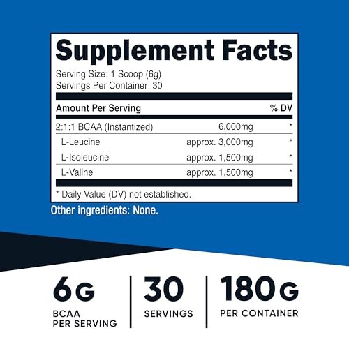 Nutricost BCAA Pulver (ungeschmackt, 30 Portionen) - Vegetarisch, Nicht-GVO, Glutenfrei, Optimales 2:1:1 Verhältnis