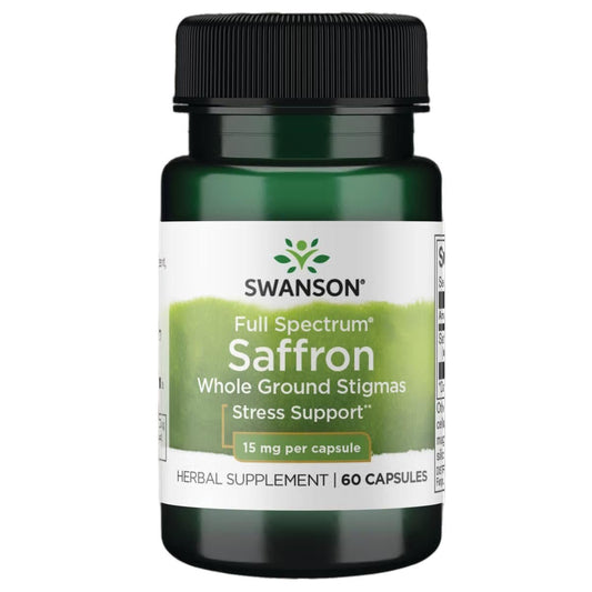 Swanson Vollspektrum Bio Spanischer Safran – Stimmungs- und Stressunterstützung für Erwachsene – Ganze gemahlene Narben (60 vegane Kapseln, 15 mg)