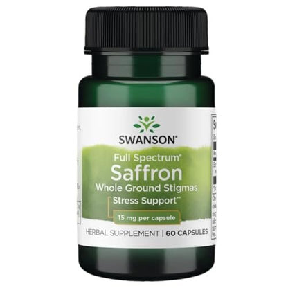 Swanson Vollspektrum Bio Spanischer Safran – Stimmungs- und Stressunterstützung für Erwachsene – Ganze gemahlene Narben (60 vegane Kapseln, 15 mg)