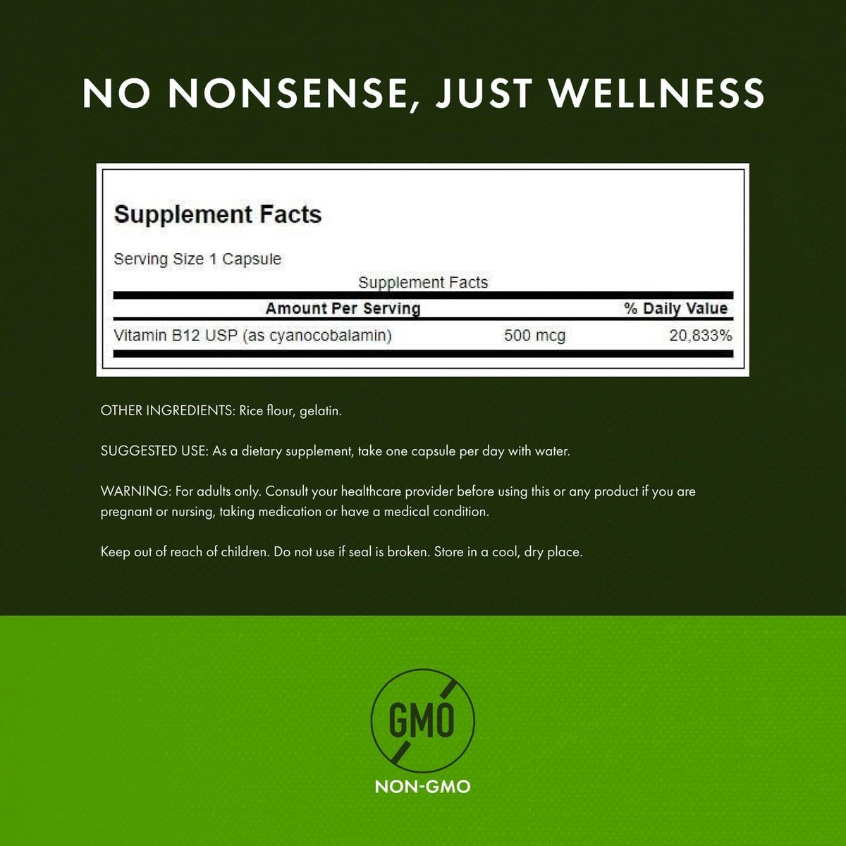 Swanson Vitamin B12 Cyanocobalamin 500 mcg – 250 vegane Kapseln zur Unterstützung von Energie, Nervensystem und Herzgesundheit
