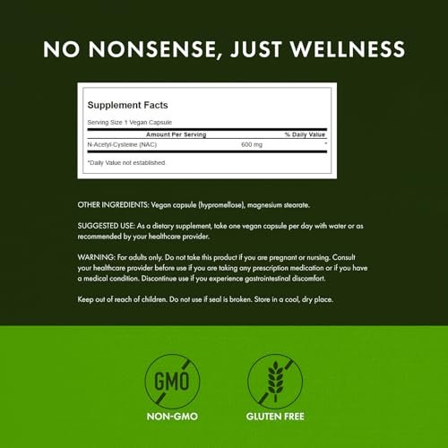 Swanson NAC N-Acetyl Cystein 600 mg – Antioxidantien & Leberunterstützung, 100 vegane Kapseln