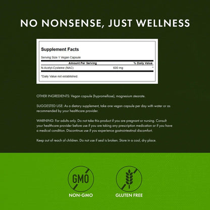 Swanson NAC N-Acetyl Cystein 600 mg – Antioxidantien & Leberunterstützung, 100 vegane Kapseln