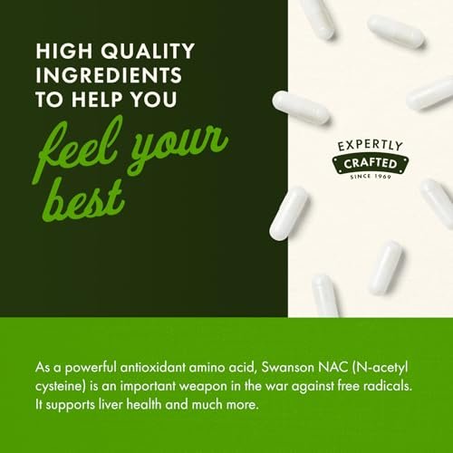 Swanson NAC N-Acetyl Cystein 600 mg – Antioxidantien & Leberunterstützung, 100 vegane Kapseln