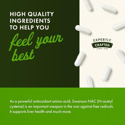 Swanson NAC N-Acetyl Cystein 600 mg – Antioxidantien & Leberunterstützung, 100 vegane Kapseln
