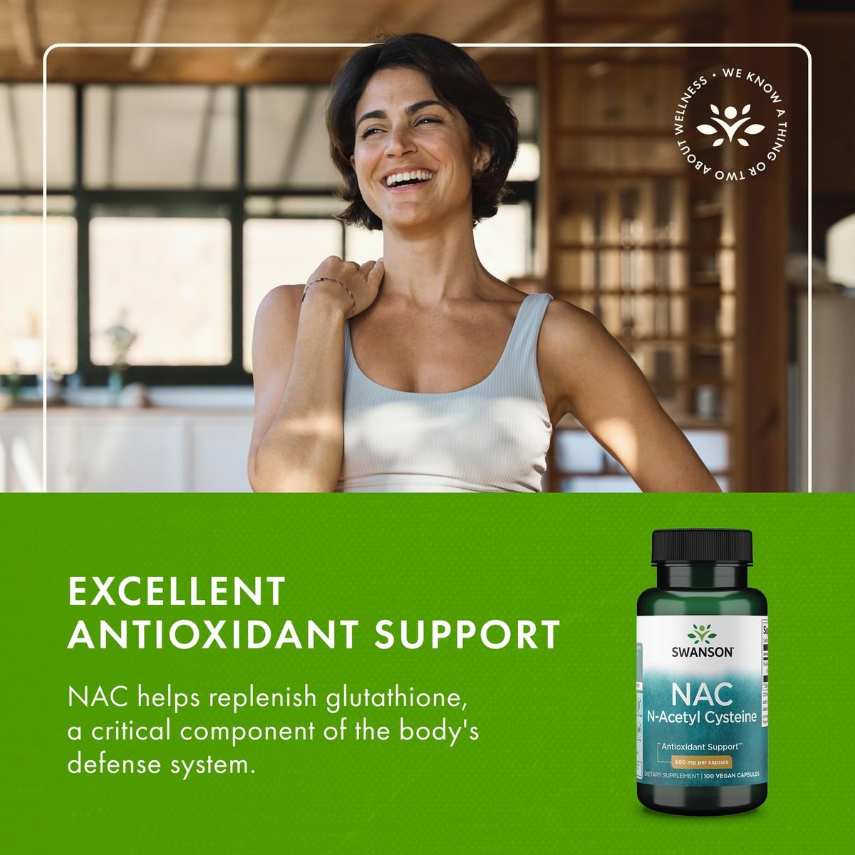 Swanson NAC N-Acetyl Cystein 600 mg – Antioxidantien & Leberunterstützung, 100 vegane Kapseln