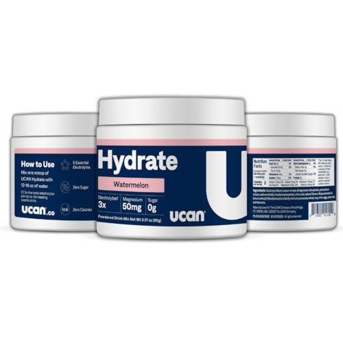 UCAN Hydrate Elektrolyt-Getränkemischung (Wassermelone, 30 Portionen) – Zuckerfrei, Keto-freundlich, Vegan, Nicht-GVO, Glutenfrei – Elektrolytpulver mit Kalium & Magnesium für Läufer & Sportler