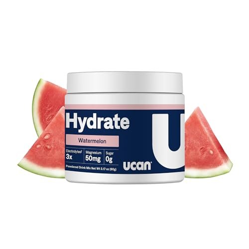 UCAN Hydrate Elektrolyt-Getränkemischung (Wassermelone, 30 Portionen) – Zuckerfrei, Keto-freundlich, Vegan, Nicht-GVO, Glutenfrei – Elektrolytpulver mit Kalium & Magnesium für Läufer & Sportler